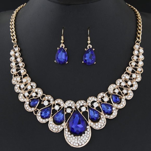NS27 | Blue Evening Glam Jewelry Prom Wedding Set - Picture 1 of 3